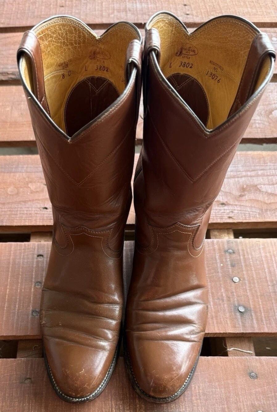 Justin Style L 3802 Mens Western Cowboy Boots Brown Leather Size 8C